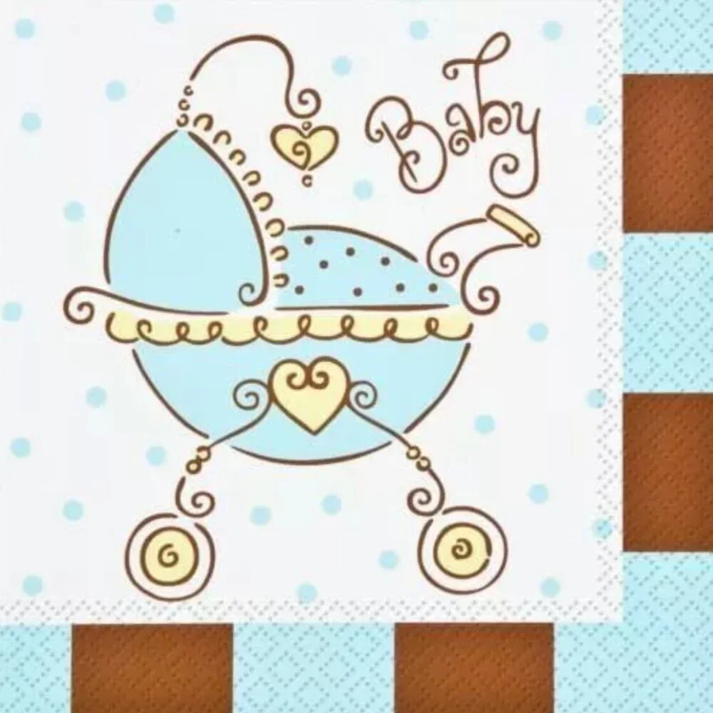 Blue Baby Shower Napkins 16ct - It's A Boy Carriage Party Supplies 6.5